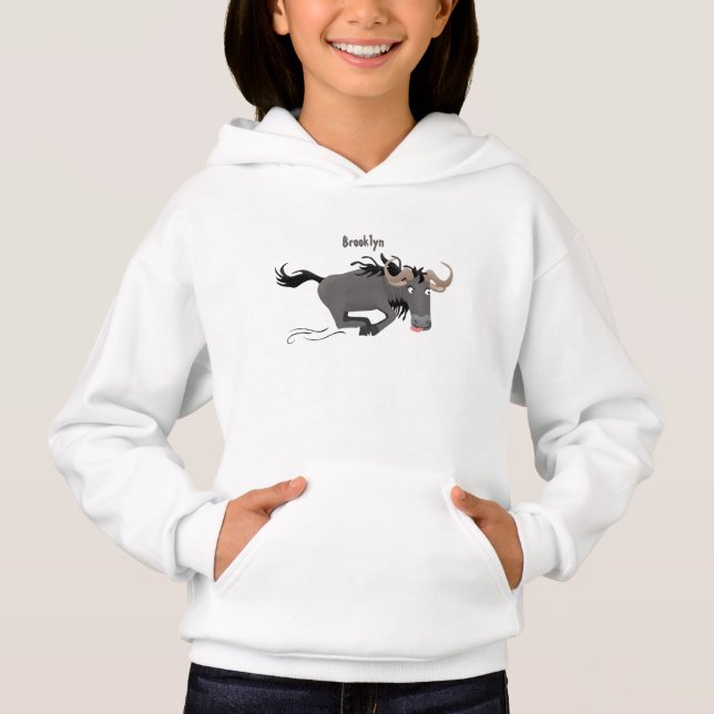 Funny wildebeest running cartoon illustration  hoodie (Front)