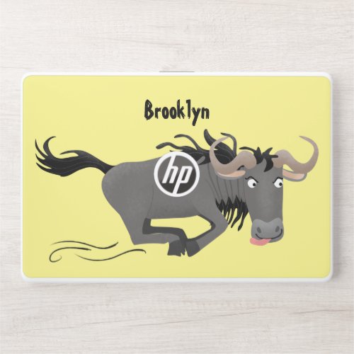 Funny wildebeest running cartoon illustration  HP laptop skin