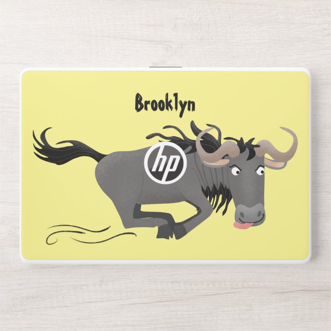 Funny wildebeest running cartoon illustration  HP laptop skin (Front)