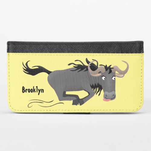 Funny wildebeest running cartoon illustration iPhone x wallet case