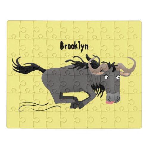 Funny wildebeest running cartoon illustration jigsaw puzzle
