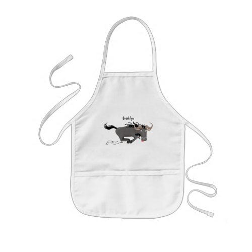 Funny wildebeest running cartoon illustration  kids apron