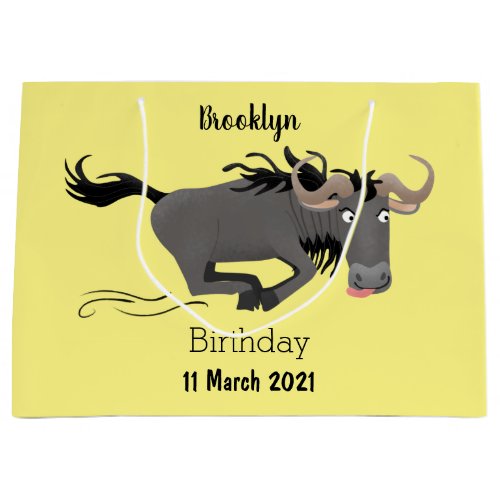 Funny wildebeest running cartoon illustration large gift bag