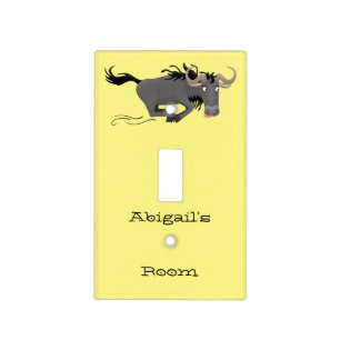 Funny wildebeest running cartoon illustration light switch cover