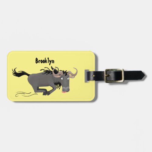 Funny wildebeest running cartoon illustration luggage tag