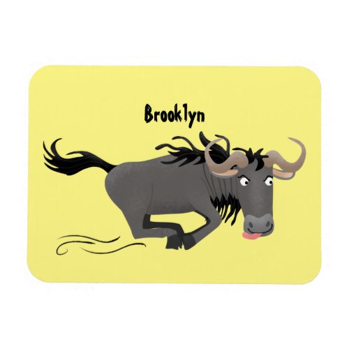 Funny wildebeest running cartoon illustration  magnet