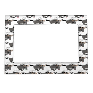 Funny wildebeest running cartoon illustration magnetic frame