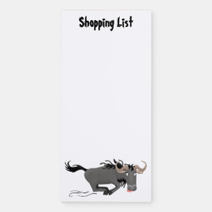 Funny wildebeest running cartoon illustration magnetic notepad