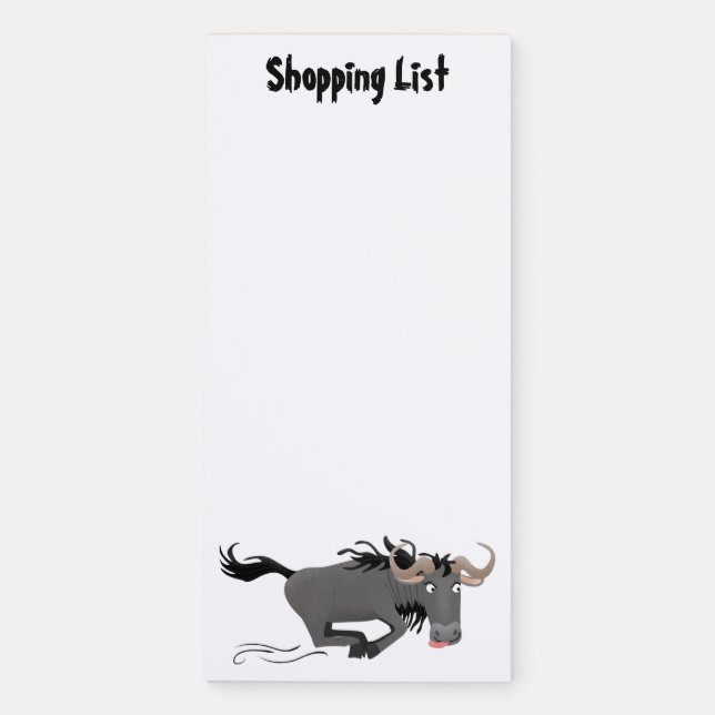Funny wildebeest running cartoon illustration magnetic notepad (Front)