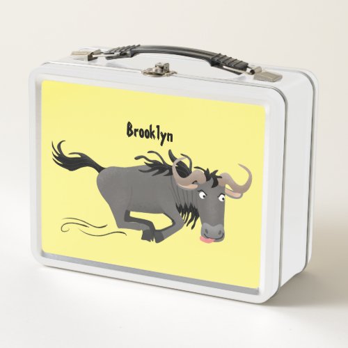 Funny wildebeest running cartoon illustration metal lunch box