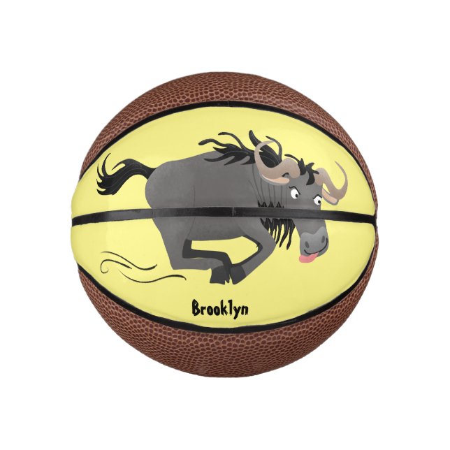 Funny wildebeest running cartoon illustration mini basketball (Front)
