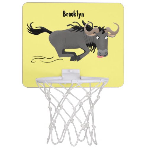 Funny wildebeest running cartoon illustration mini basketball hoop