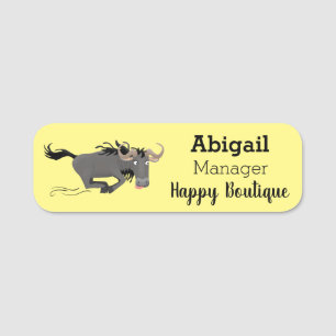 Funny wildebeest running cartoon illustration name tag
