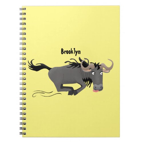 Funny wildebeest running cartoon illustration notebook
