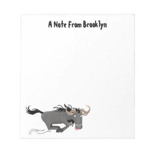 Funny wildebeest running cartoon illustration notepad