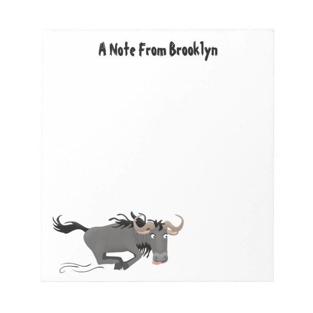 Funny wildebeest running cartoon illustration  notepad (Front)