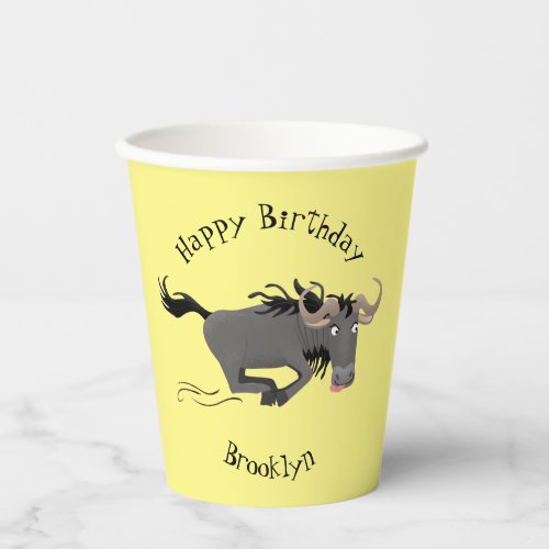 Funny wildebeest running cartoon illustration paper cups