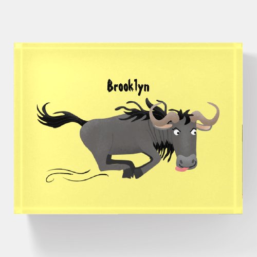 Funny wildebeest running cartoon illustration paperweight