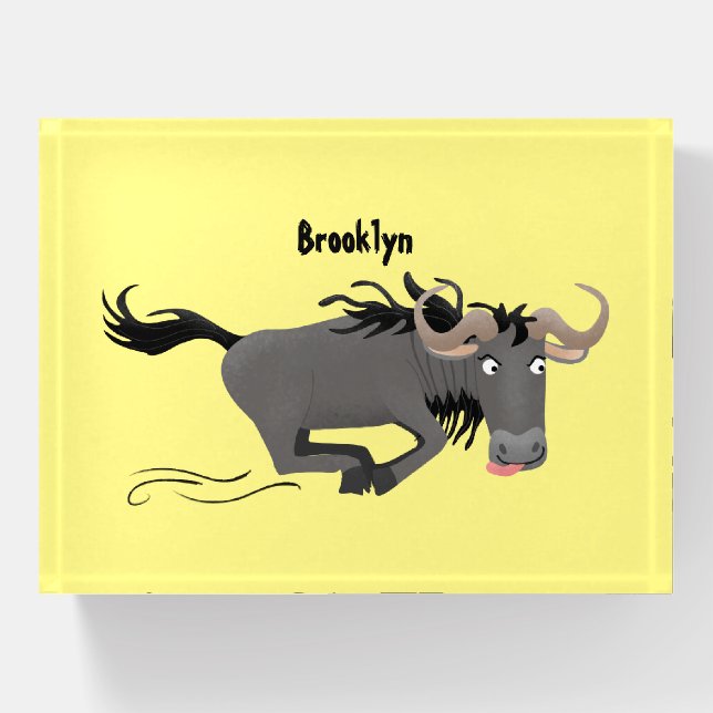 Funny wildebeest running cartoon illustration paperweight (Front)