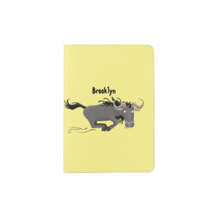 Funny wildebeest running cartoon illustration passport holder