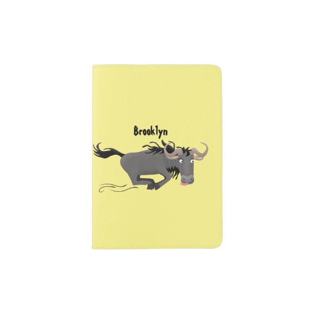Funny wildebeest running cartoon illustration passport holder (Front)