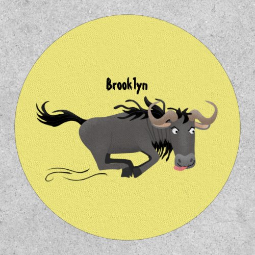 Funny wildebeest running cartoon illustration patch
