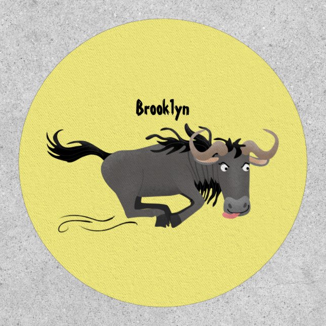Funny wildebeest running cartoon illustration patch (Front)