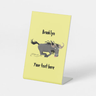 Funny wildebeest running cartoon illustration pedestal sign