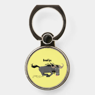 Funny wildebeest running cartoon illustration  phone ring stand