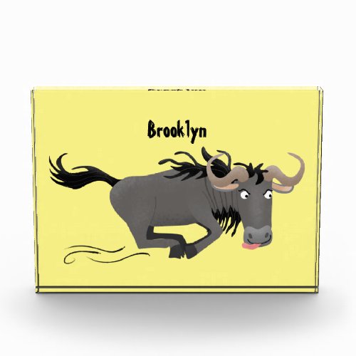 Funny wildebeest running cartoon illustration photo block