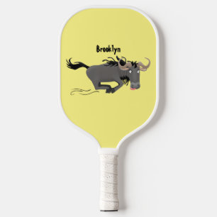 Funny wildebeest running cartoon illustration pickleball paddle