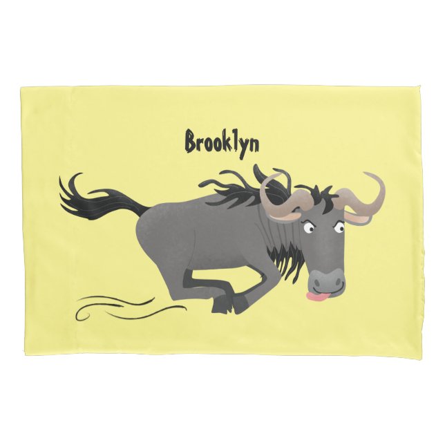 Funny wildebeest running cartoon illustration  pillow case (Front)