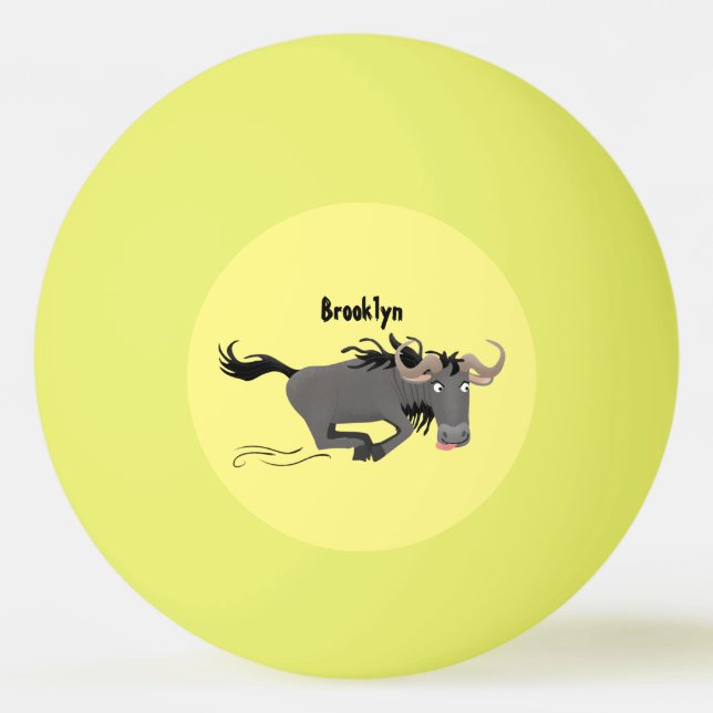Funny wildebeest running cartoon illustration ping pong ball (Front)