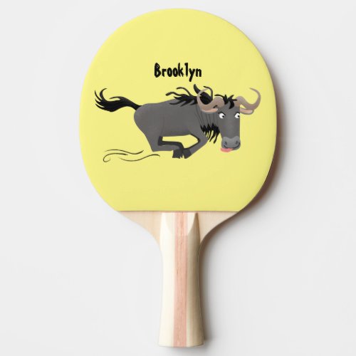 Funny wildebeest running cartoon illustration ping pong paddle