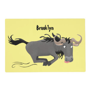 Funny wildebeest running cartoon illustration placemat