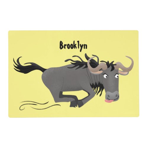 Funny wildebeest running cartoon illustration  placemat