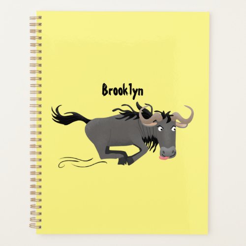 Funny wildebeest running cartoon illustration planner
