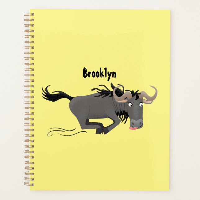 Funny wildebeest running cartoon illustration planner (Front)