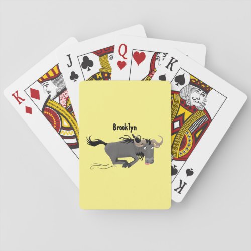 Funny wildebeest running cartoon illustration playing cards