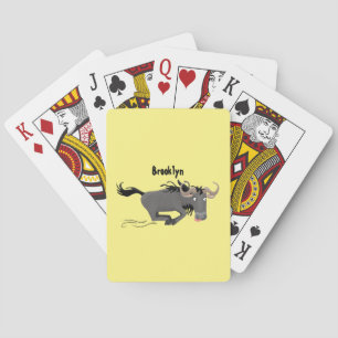 Funny wildebeest running cartoon illustration poker cards