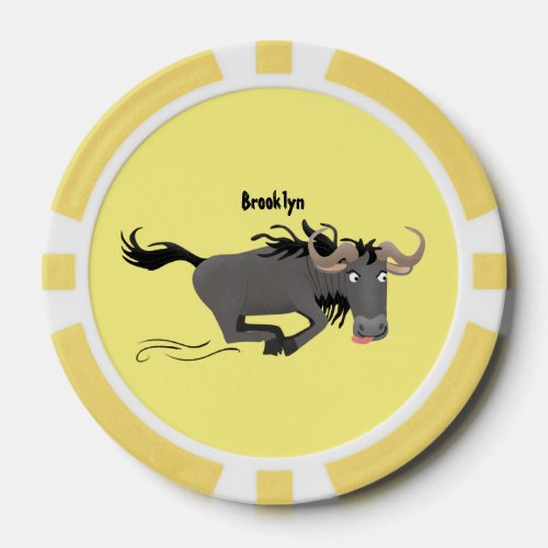Funny wildebeest running cartoon illustration poker chips