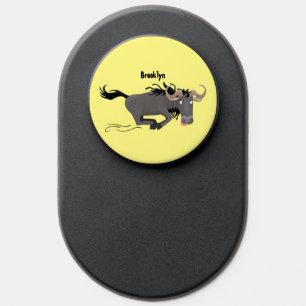 Funny wildebeest running cartoon illustration PopSocket