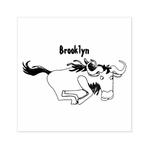 Funny wildebeest running cartoon illustration rubber stamp