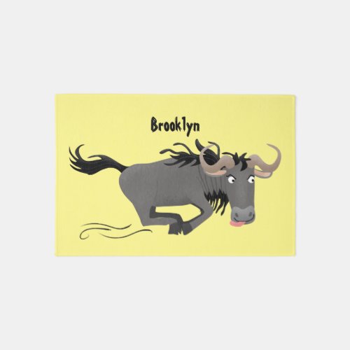 Funny wildebeest running cartoon illustration rug