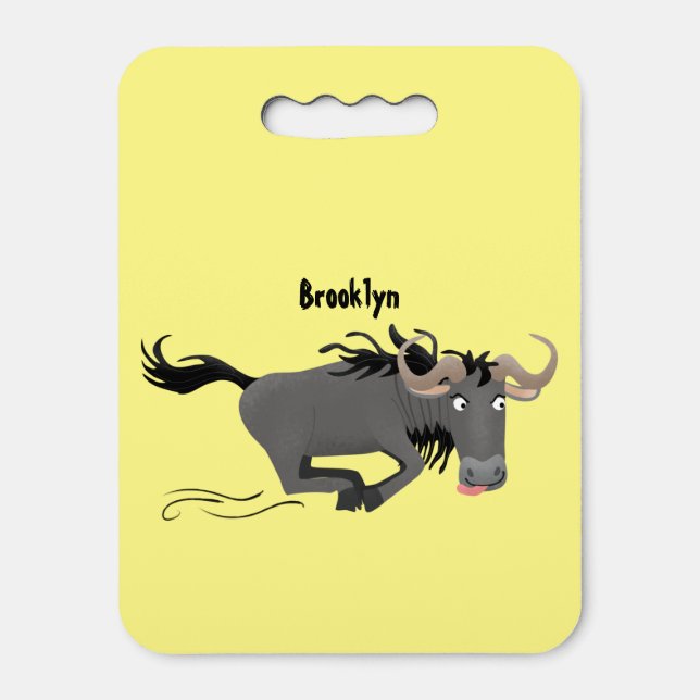 Funny wildebeest running cartoon illustration seat cushion (Front Vertical)