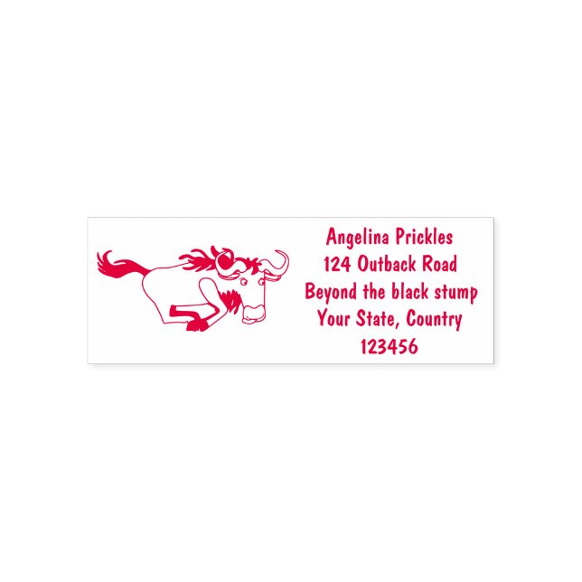 Funny wildebeest running cartoon illustration self-inking stamp (Design)