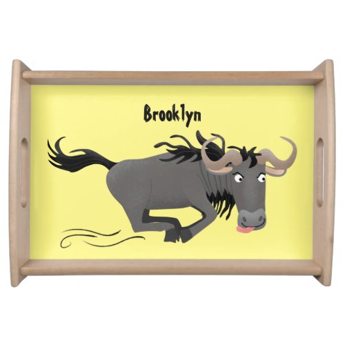 Funny wildebeest running cartoon illustration serving tray