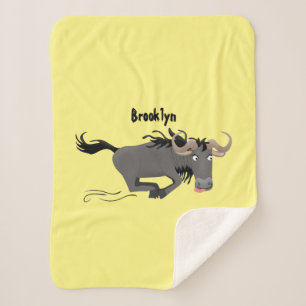 Funny wildebeest running cartoon illustration sherpa blanket