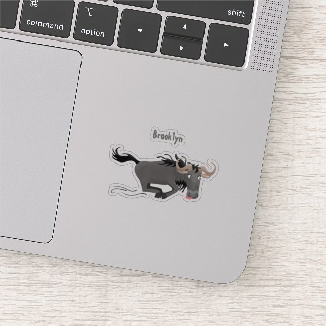 Funny wildebeest running cartoon illustration sticker (Detail)