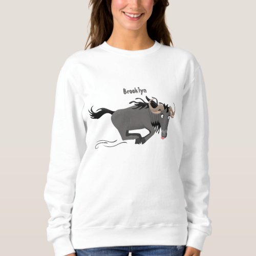 Funny wildebeest running cartoon illustration sweatshirt
